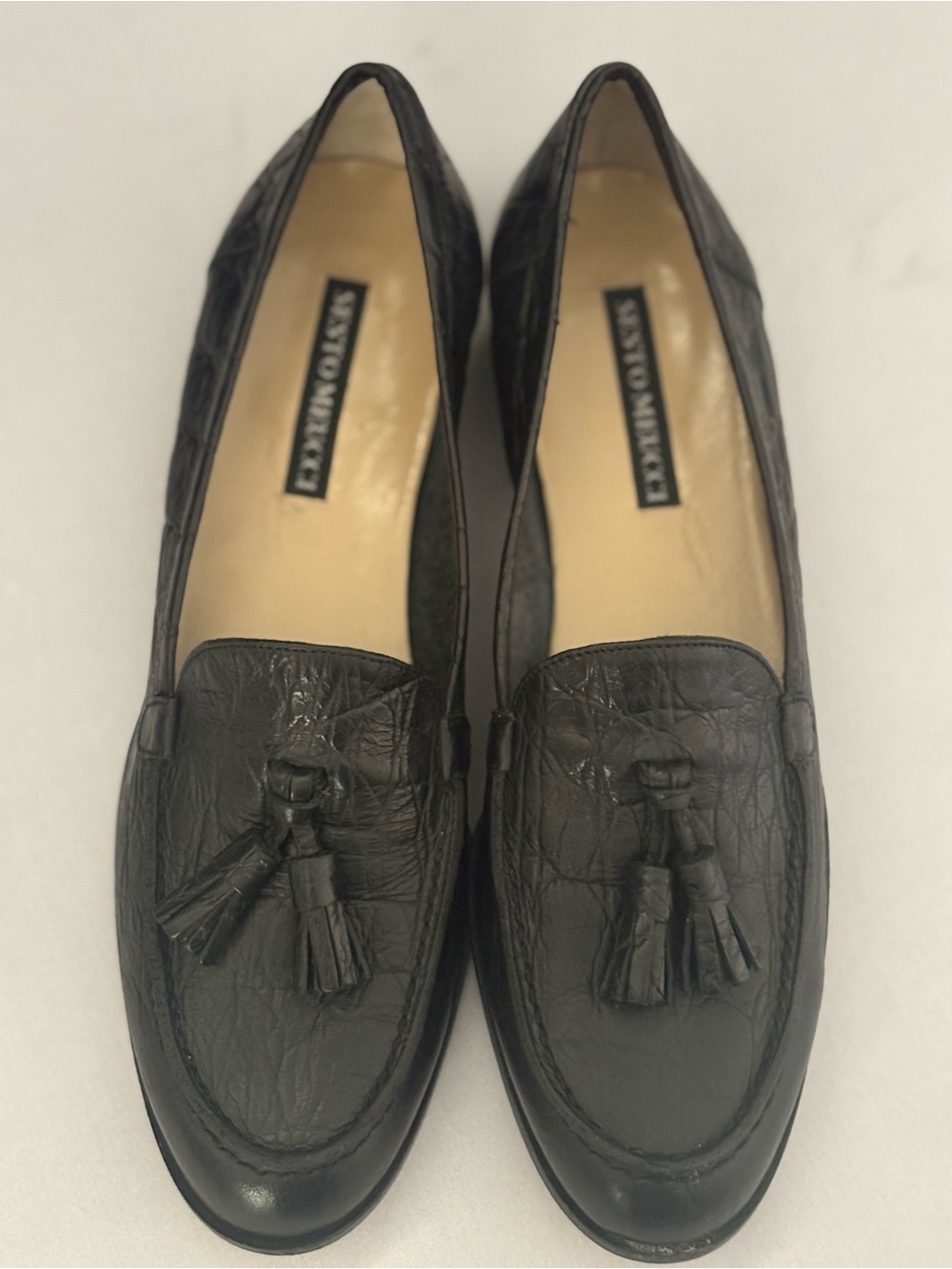 Sesto Meucci Black Leather Tassel Loafers